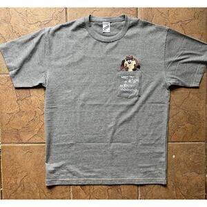 Vintage Looney Tunes Taz Pocket T Shirt Mens M Gray Stripe Tee